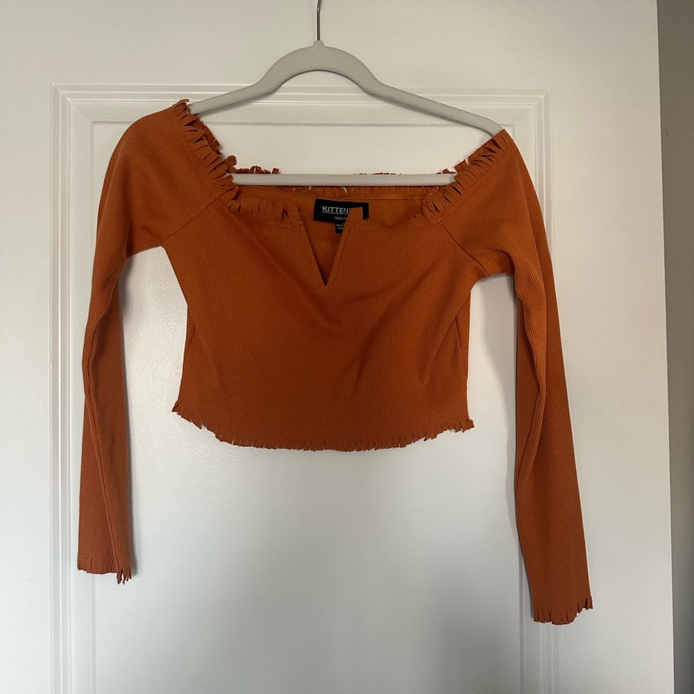 KITTENISH Orange Fringe Top